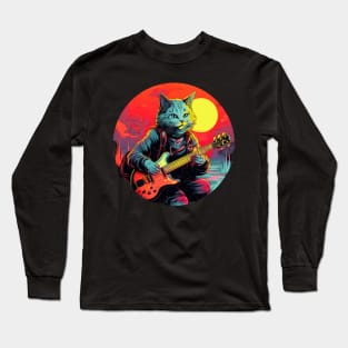 Cat Playing Guitar Funny Cat With Guitar Cute Cat Guitar Long Sleeve T-Shirt